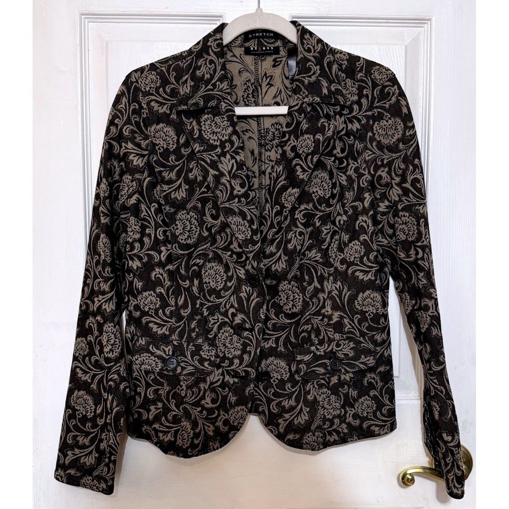 90s Liz Claiborne Axcess Stretch Material Floral Print Dark Gray/Green Blazer 12